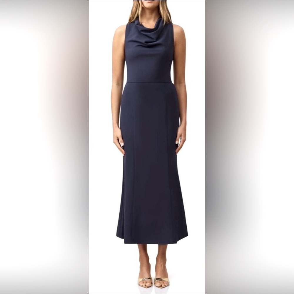 Elliatt Jamie Midi Dress Stretchy Cowl Neck in Navy Blue Size S NWT